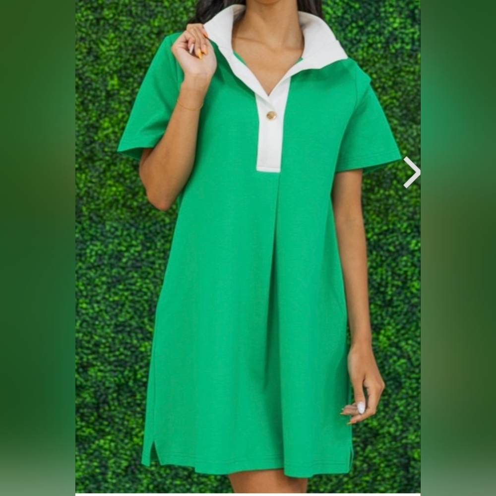 Green and White Polo Dress, NEW Boutique Medium